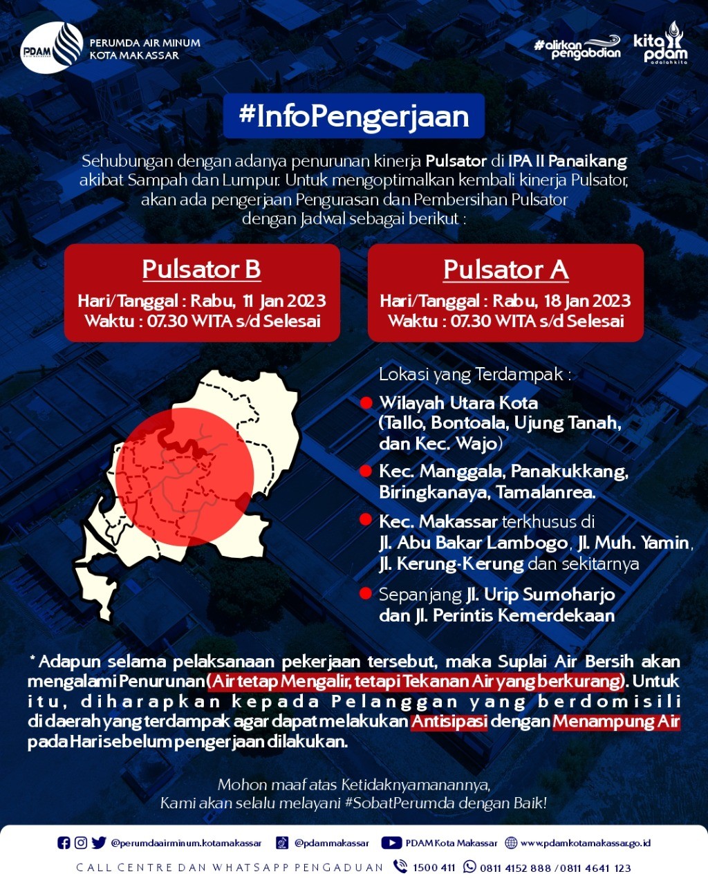 PDAM Makassar Lakukan Pemeliharaan IPA II Panaikang, Sejumlah Wilayah Ini Akan Alami Penurunan Air Bersih