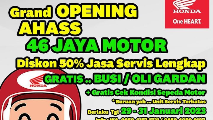 AHASS 46 Jaya Motor Resmi Dibuka, Berikan Diskon 50 Persen Hingga Cek Kondisi Motor Gratis Cek kondisi motor