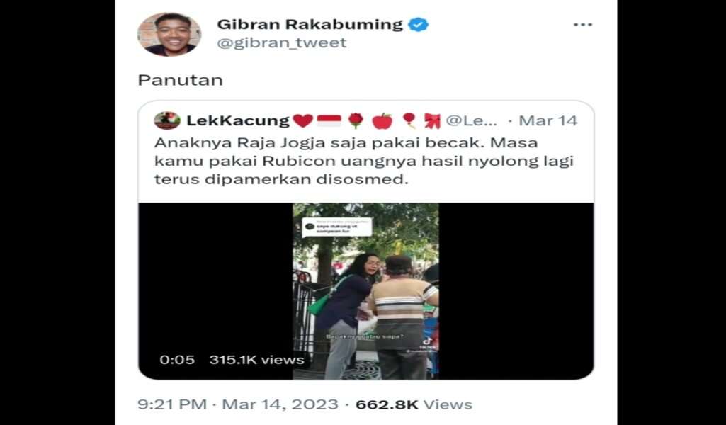 Viral, Warganet Posting Video Anak Raja Jogja Naik Becak, Gibran: Panutan