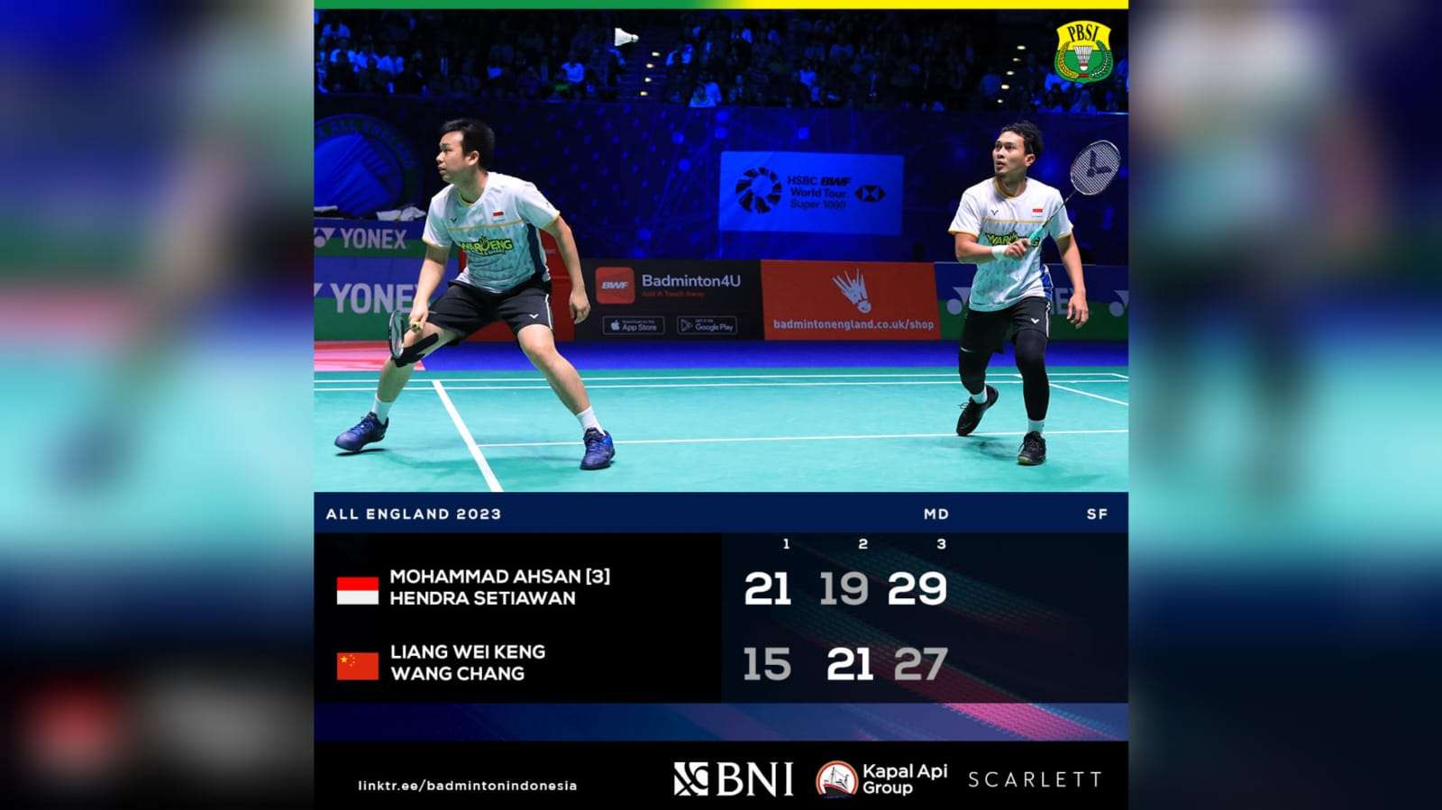 Kalahkan Pasangan China, Wakil Ganda Putra Indonesia Hendra/Ahsan Melaju ke Final All England 2023