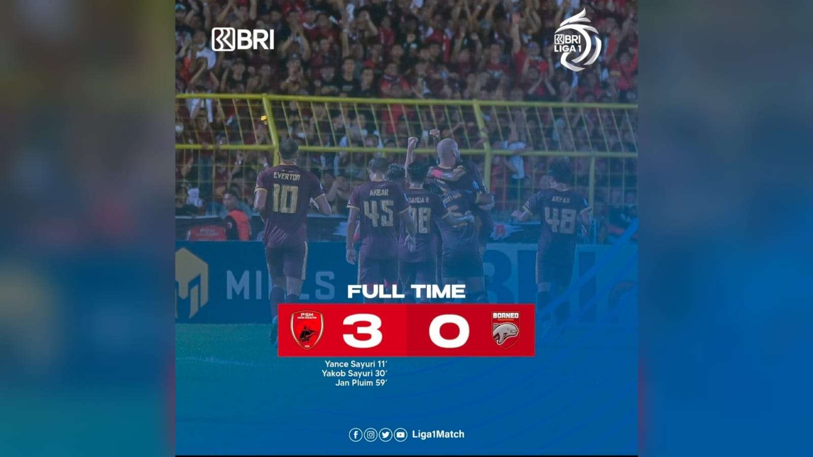 Hasil BRI Liga 1: Sang Juara, PSM Makassar Tutup Matchday Terakhir dengan Kemenangan Atas Borneo FC