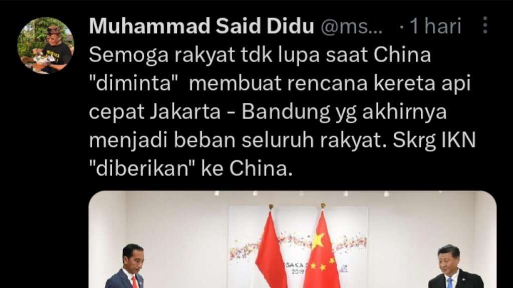 Said Didu Sorot Permintaan Jokowi ke China Terkait IKN hingga Singgung Kereta Cepat