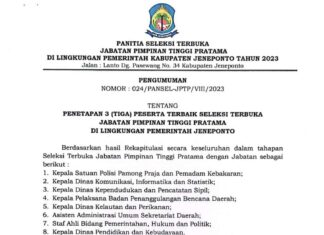 Ini Pengumuman 3 Besar Selter Jabatan Pimpinan Tinggi Pratama Pemkab Jeneponto