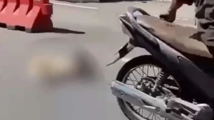 Tangkapan layar video viral pengendara bentor di Makassar seret anjing di jalan raya/Ist pengendara bentor makassar