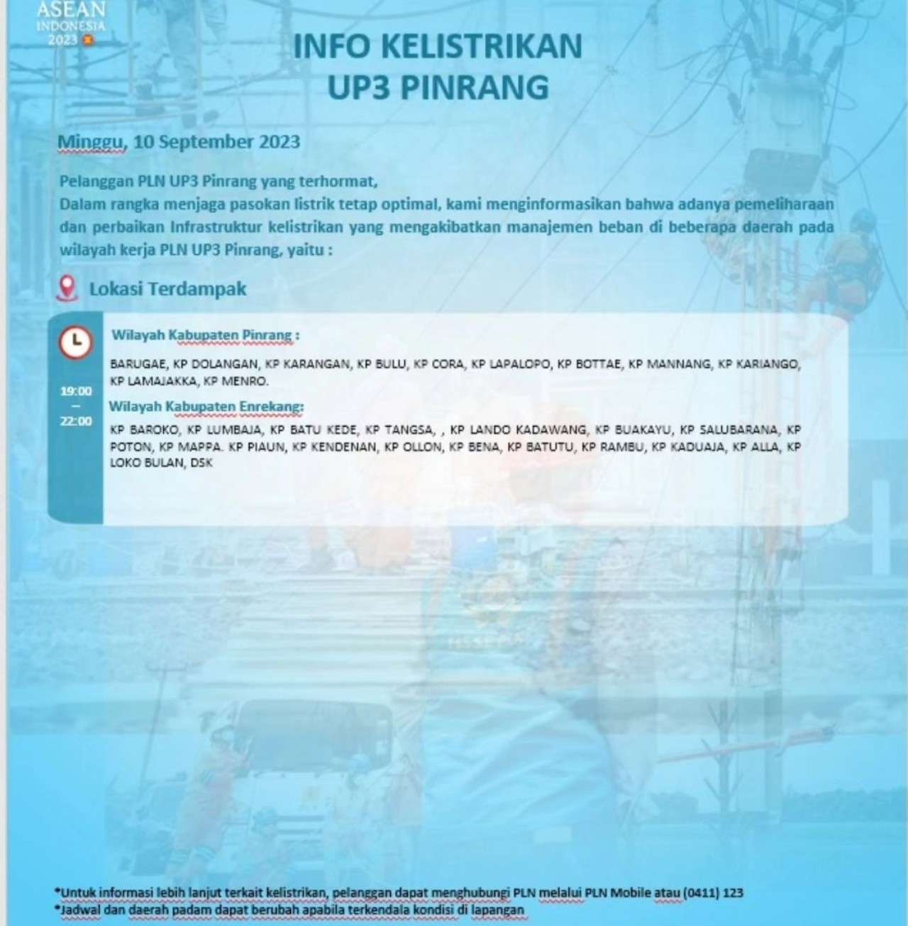 Jadwal dan Lokasi Pemadaman Listrik Sulawesi Selatan Minggu 10 September 2023