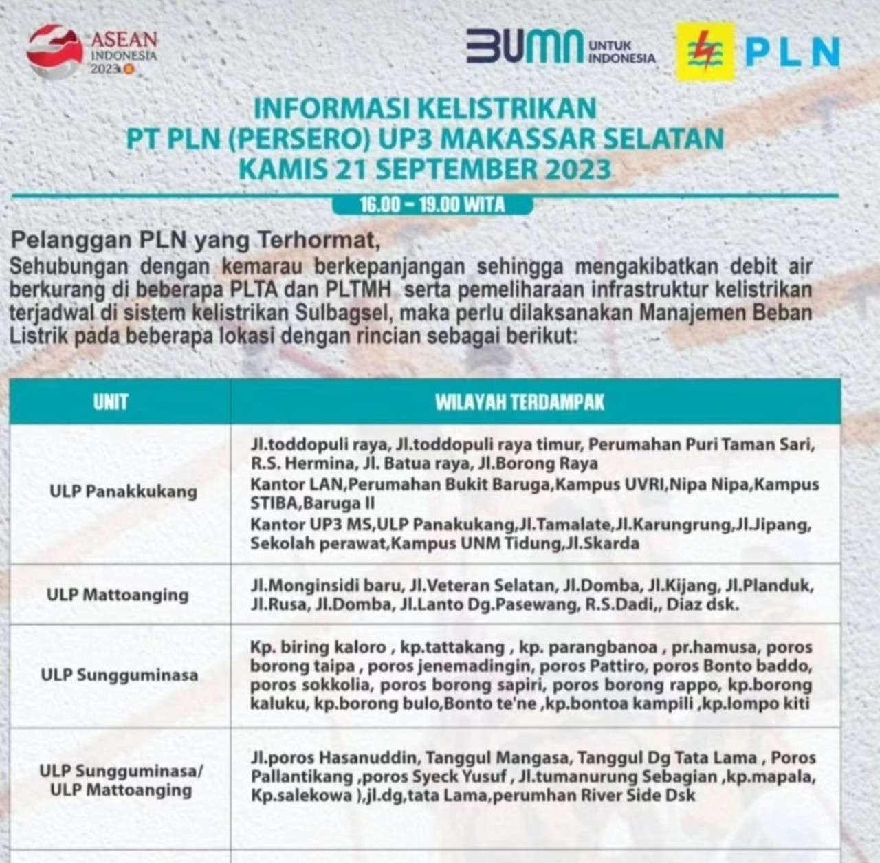 Jadwal Pemadaman Listrik Bergilir Hari Ini di Makassar, PLN Sebut Akibat Kemarau Panjang