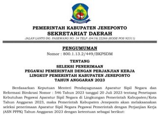 Pengumuman Formasi dan Jadwal Seleksi PPPK Pemkab Jeneponto
