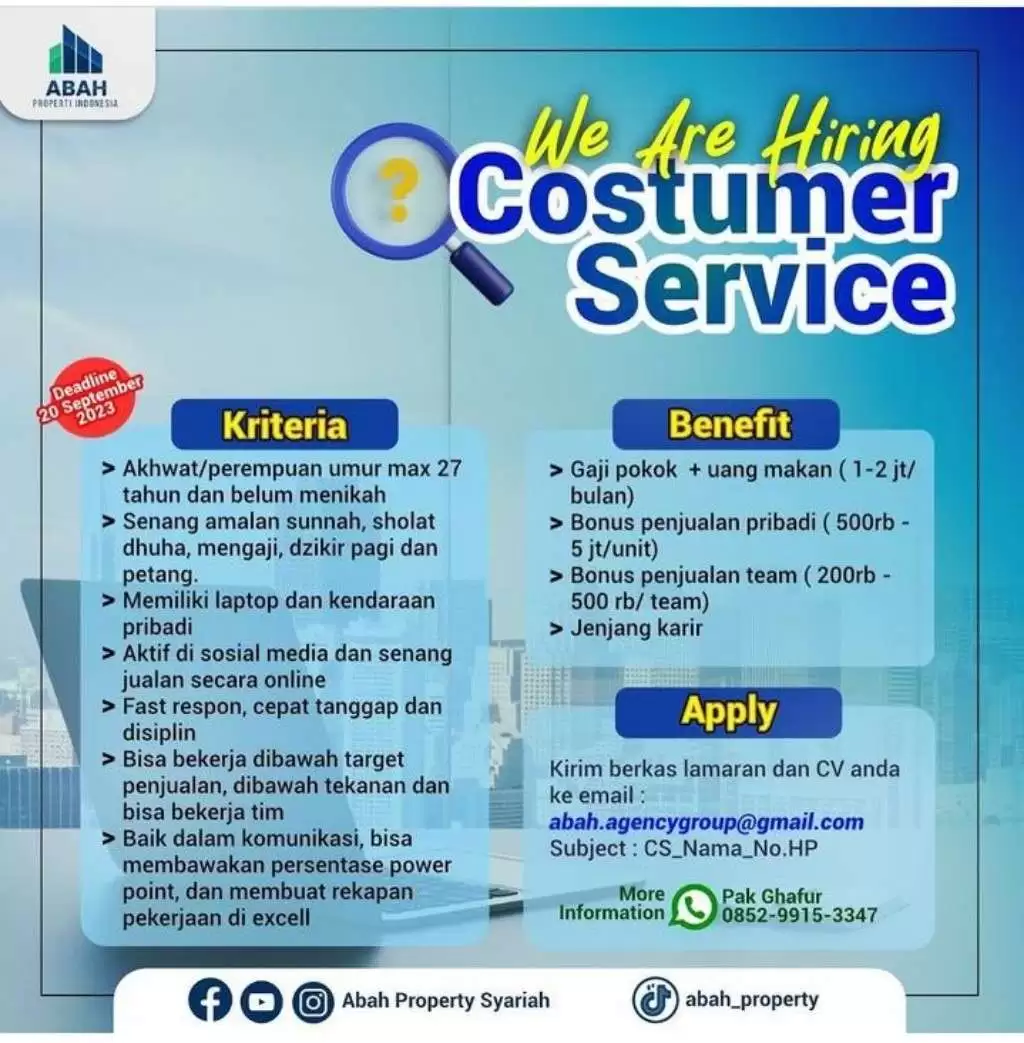 Info Loker Area Makassar dan Sekitarnya, Selasa 12 September 2023
