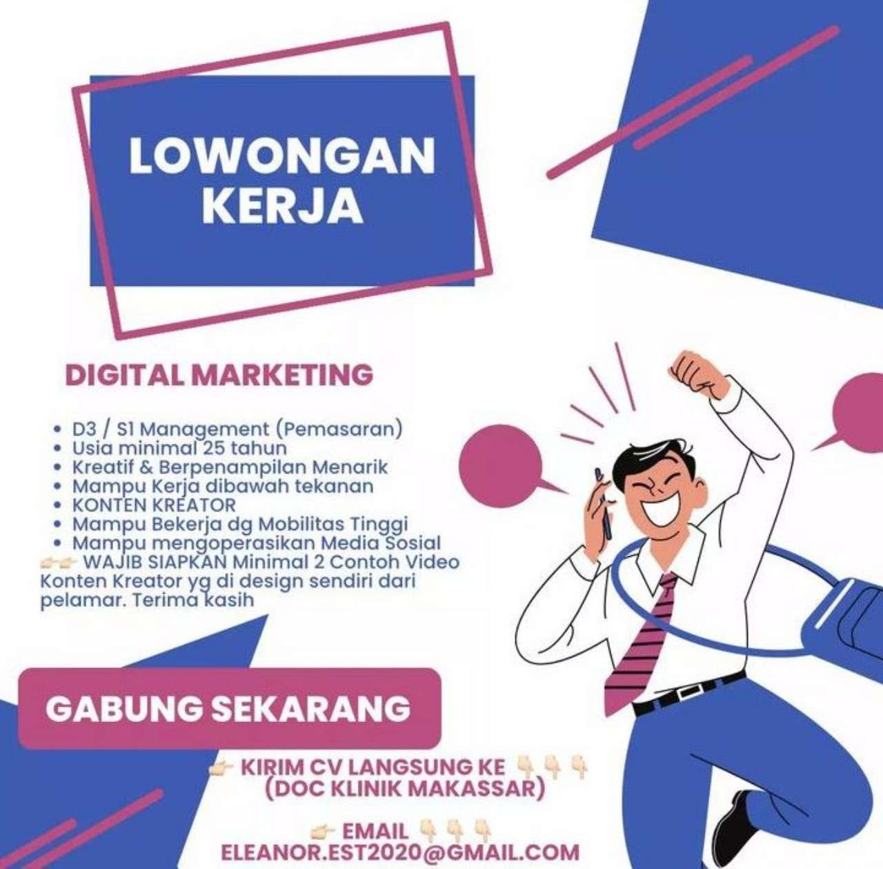 Info Loker Area Makassar dan Sekitarnya, Selasa 12 September 2023