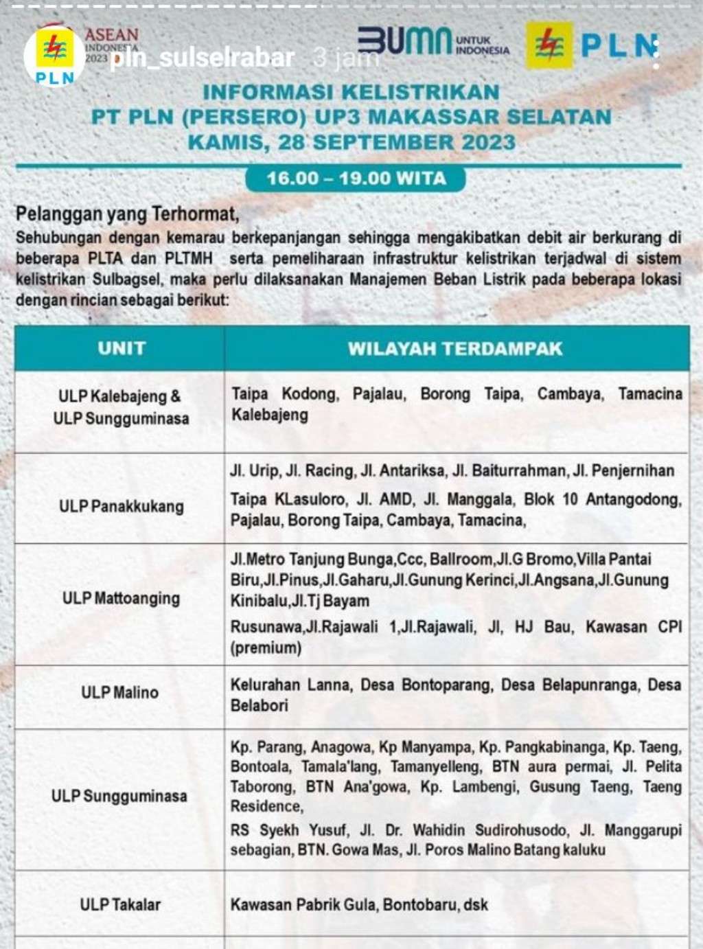 Jadwal dan Lokasi Pemadaman Listrik di Makassar Kamis Hari Ini, 28 September 2023