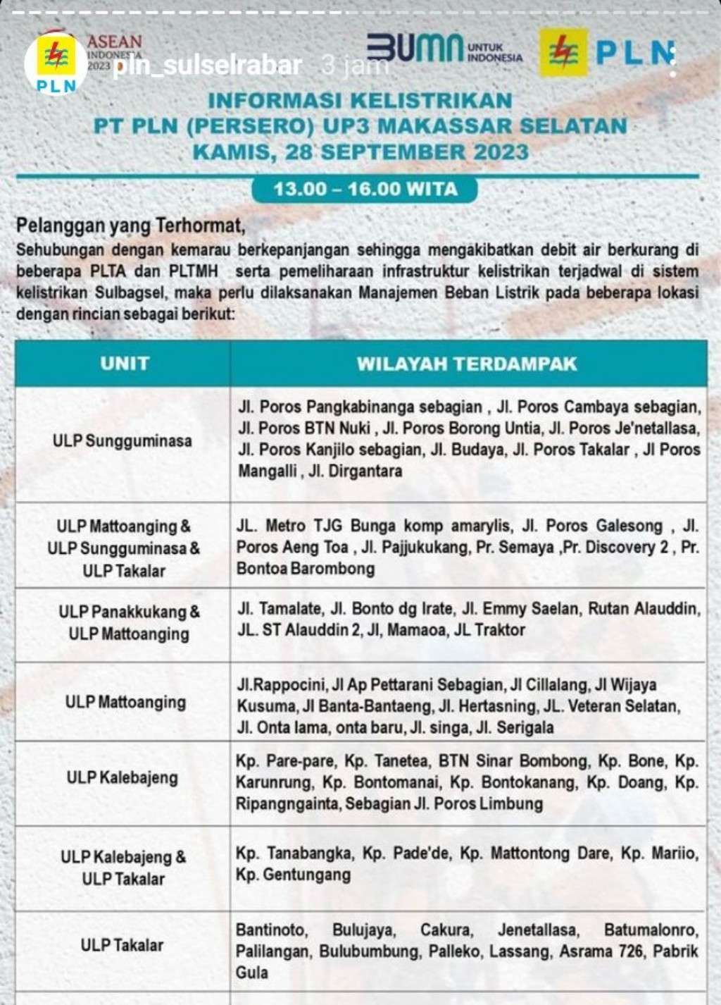 Jadwal dan Lokasi Pemadaman Listrik di Makassar Kamis Hari Ini, 28 September 2023