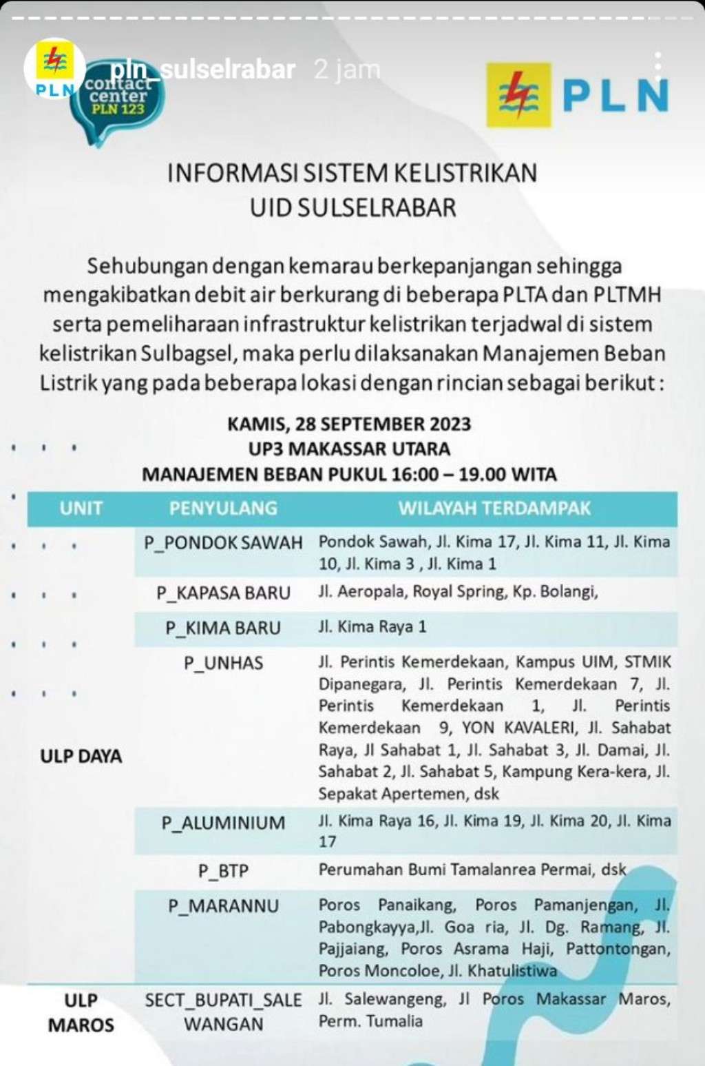 Jadwal dan Lokasi Pemadaman Listrik di Makassar Kamis Hari Ini, 28 September 2023