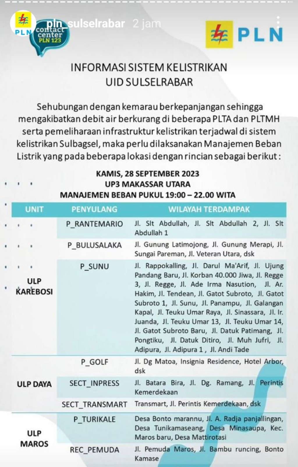 Jadwal dan Lokasi Pemadaman Listrik di Makassar Kamis Hari Ini, 28 September 2023