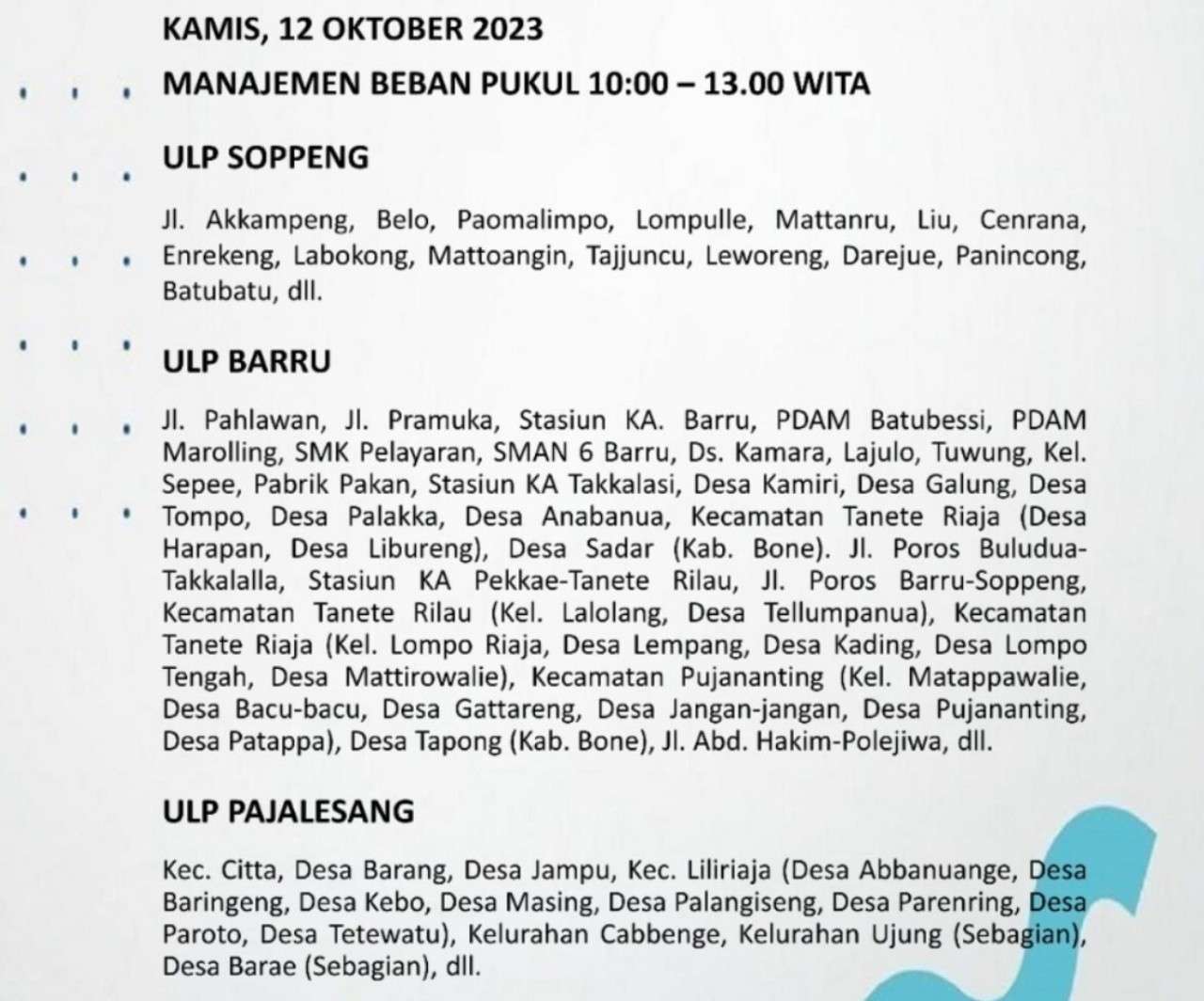 Waspada! Pemadaman Listrik Hari Ini di Parepare-Sidrap-Barru-Soppeng Hingga Pukul 22.00 WITA