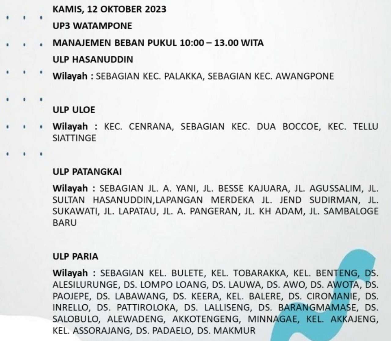 Siap-Siap! Bone dan Wajo Mati Lampu Lagi Hari Ini 12 Oktober Sampai Malam, Cek Wilayahmu