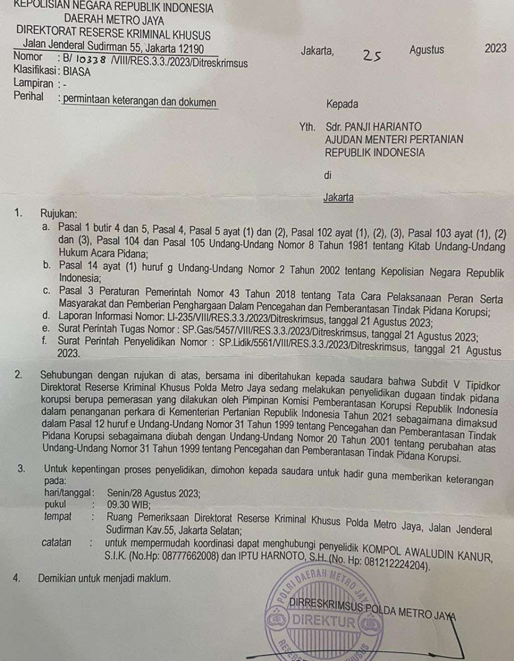 Beredar Dokumen Kronologi Pemerasan Diduga Pimpinan KPK ke Syahrul Yasin Limpo, SYL Disebut Serahkan Miliaran