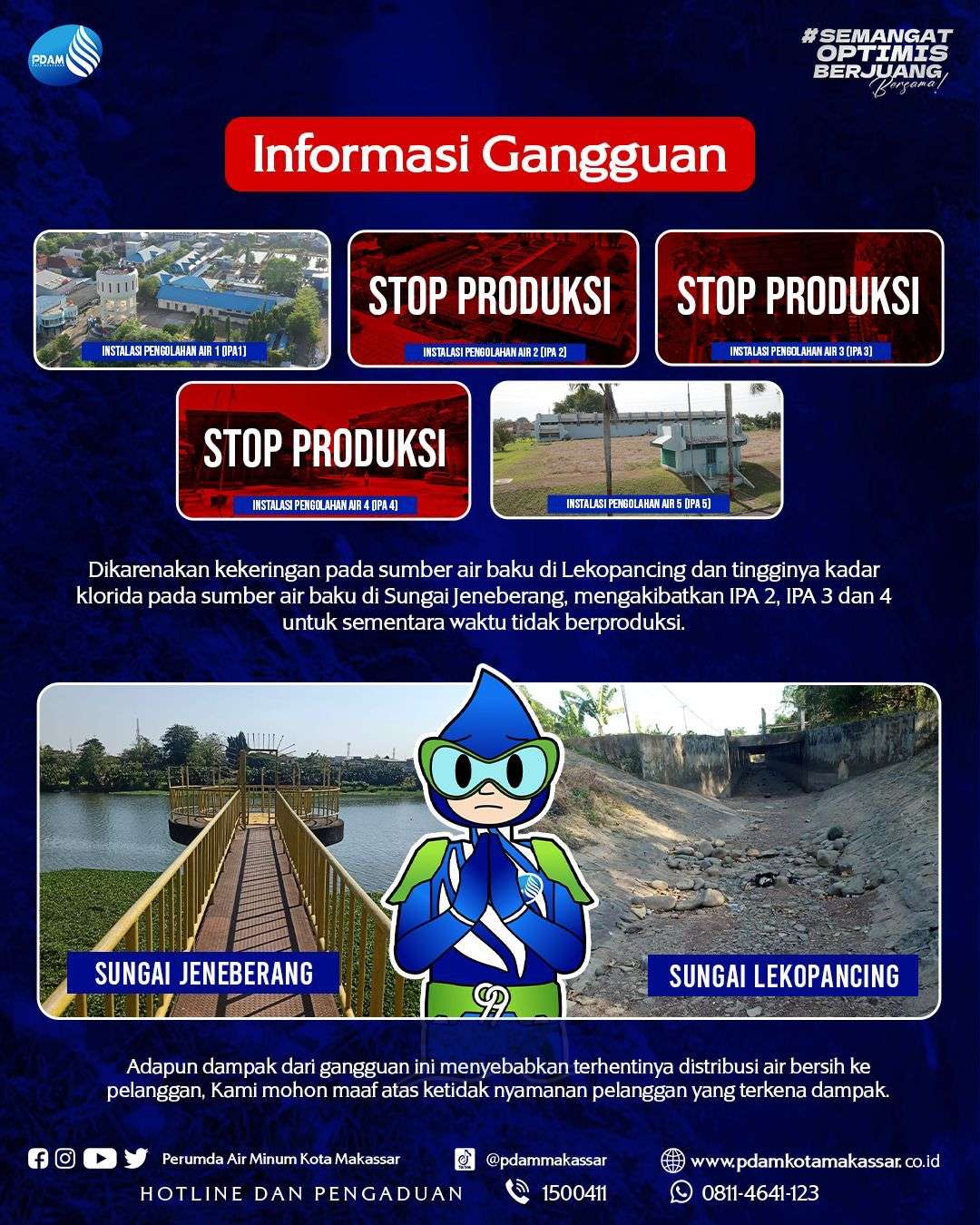 Sungai Jeneberang Kering, Distribusi Air Bersih PDAM Makassar Terhenti Sementara