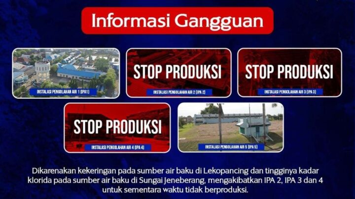 Sungai Jeneberang Kering, Distribusi Air Bersih PDAM Makassar Terhenti Sementara sungai jeneberang