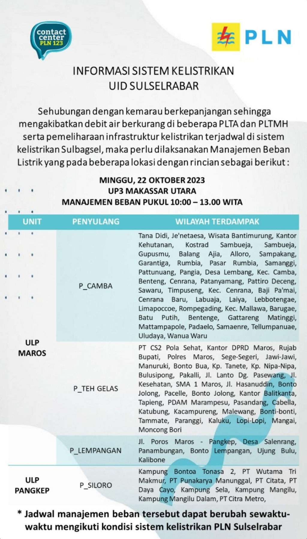 Cek Lokasi Pemadaman Listrik Makassar Maros Takalar hingga Pangkep Minggu Hari Ini, Rata-rata 3 Jam