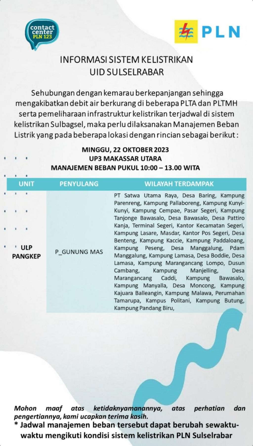 Cek Lokasi Pemadaman Listrik Makassar Maros Takalar hingga Pangkep Minggu Hari Ini, Rata-rata 3 Jam