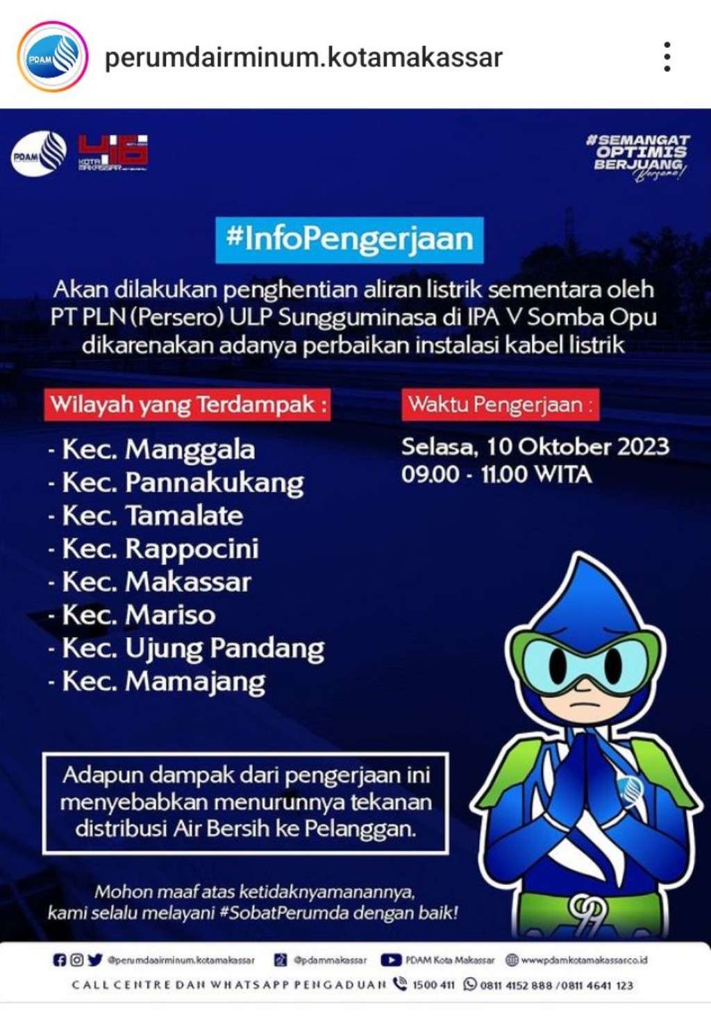 Siap-Siap, Distribusi Air Bersih PDAM Makassar di 8 Kecamatan Akan Alami Gangguan 10 Oktober