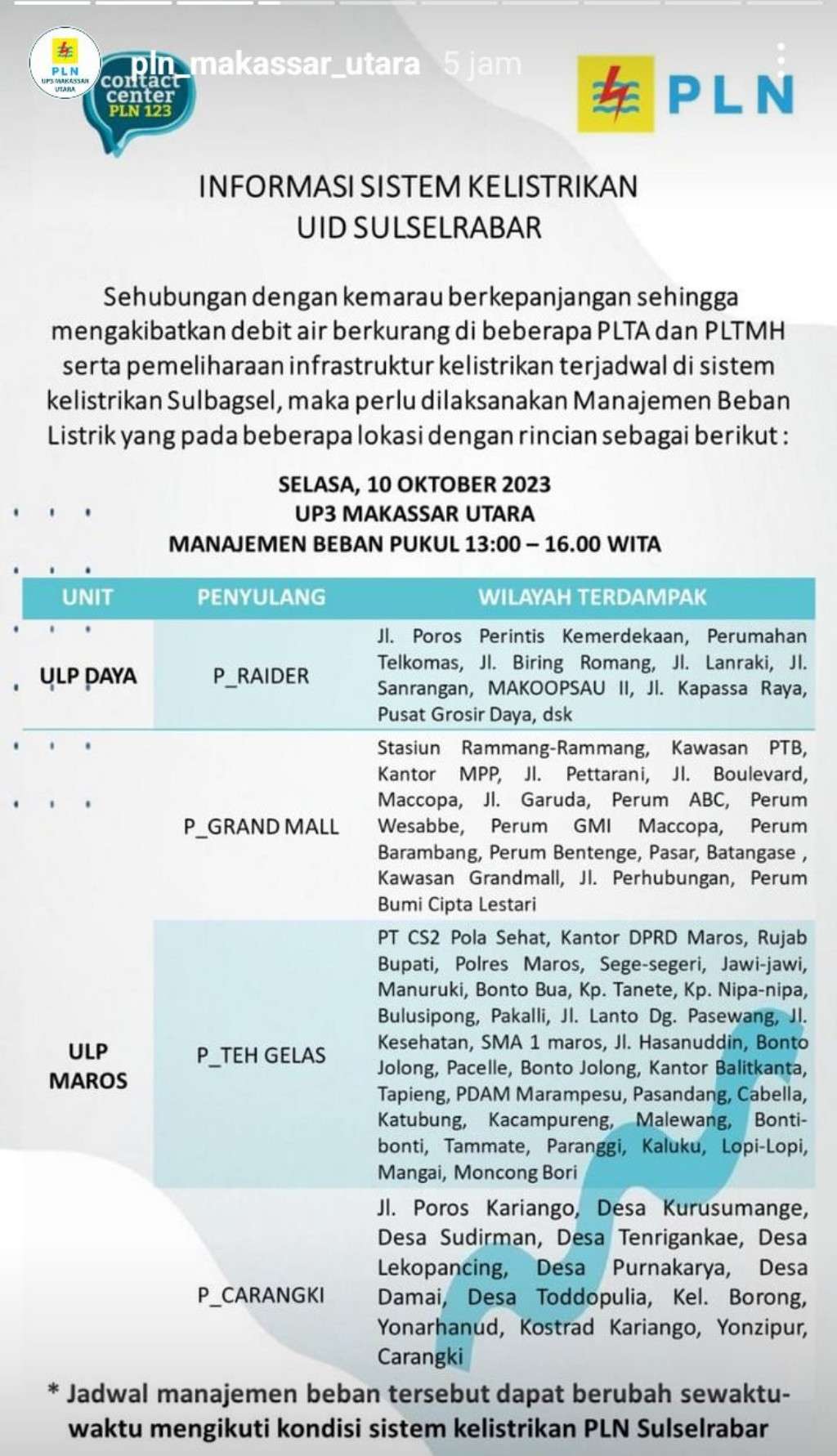 Jadwal Pemadaman Listrik di Makassar Hari Ini 10 Oktober, Cas Full HP