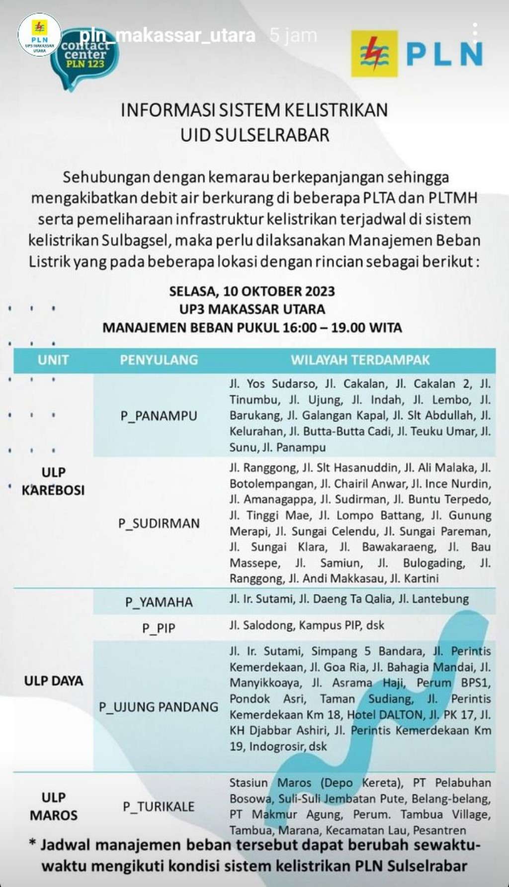 Jadwal Pemadaman Listrik di Makassar Hari Ini 10 Oktober, Cas Full HP