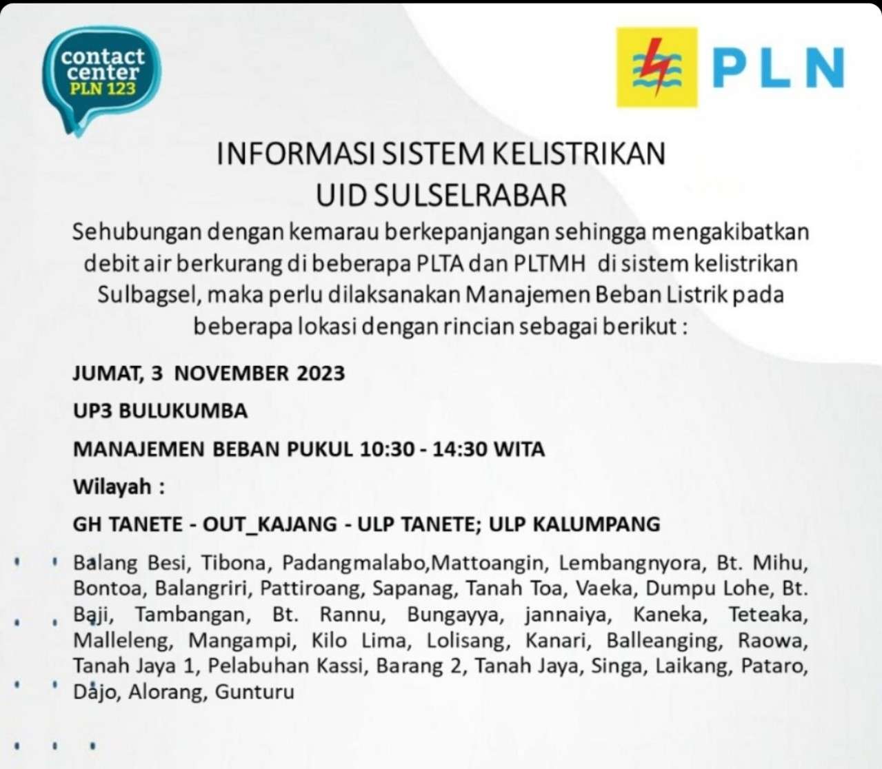 Cek Jadwal Pemadaman Listrik Bulukumba-Sinjai-Bantaeng-Jeneponto Hari Ini Hingga Malam