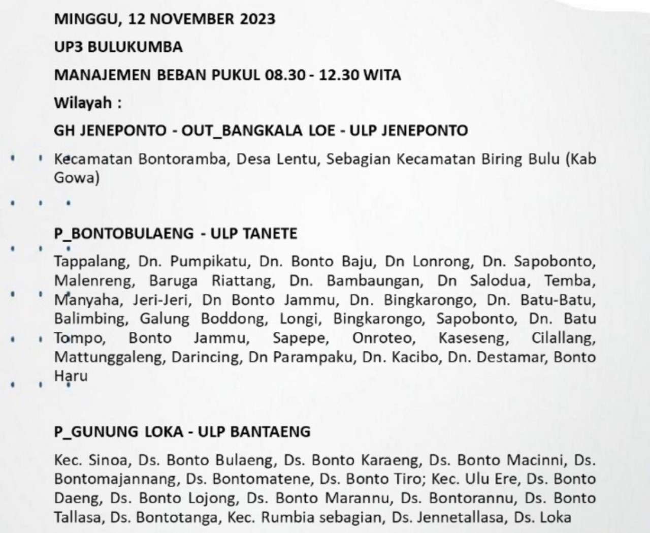 Lagi, Wilayah Bulukumba-Sinjai-Bantaeng-Jeneponto Alami Pemadaman Listrik Hari Ini, Berikut Jadwalnya!