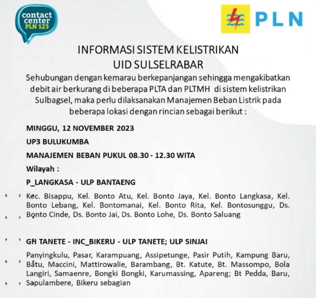 Lagi, Wilayah Bulukumba-Sinjai-Bantaeng-Jeneponto Alami Pemadaman Listrik Hari Ini, Berikut Jadwalnya!