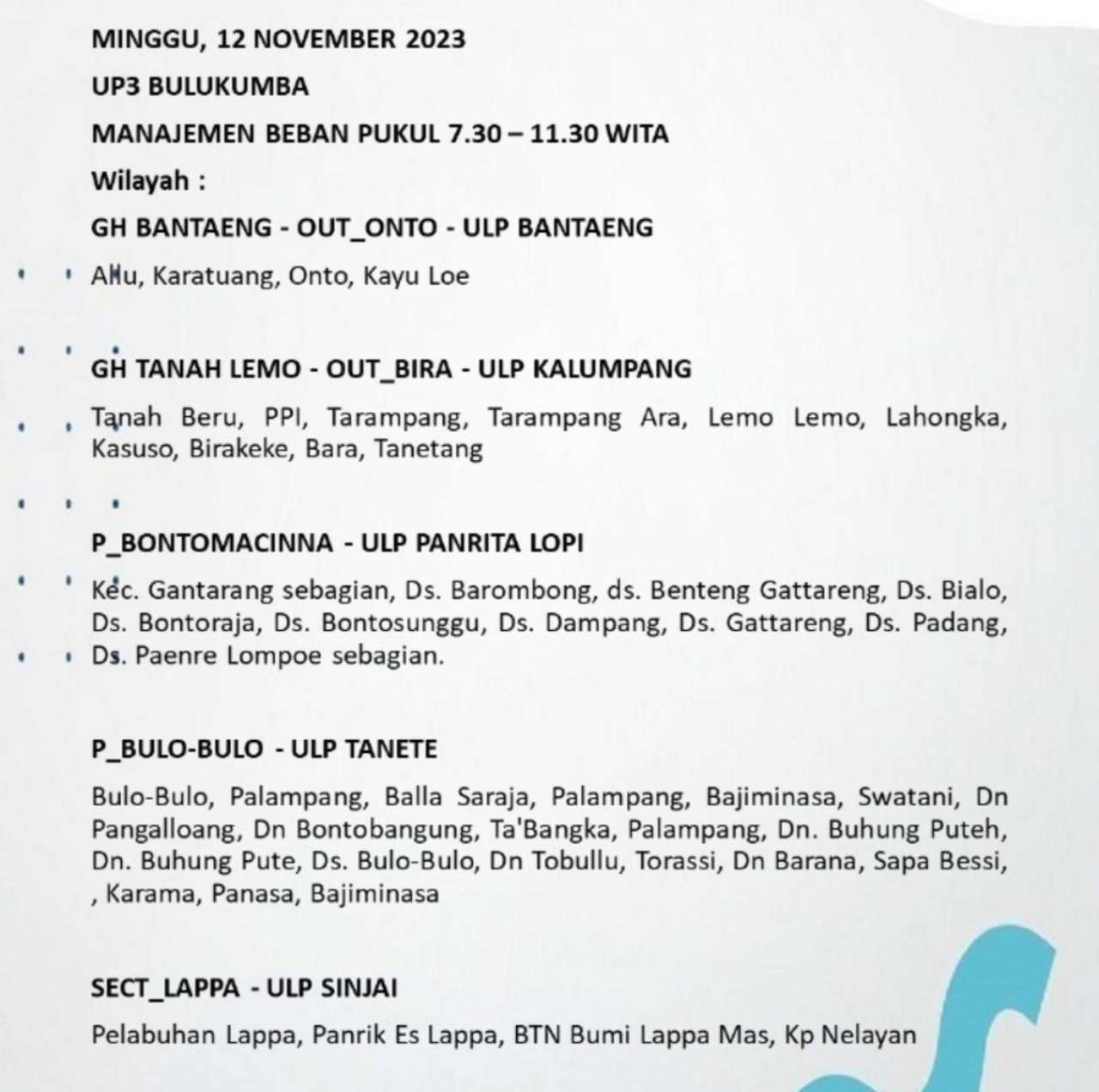 Lagi, Wilayah Bulukumba-Sinjai-Bantaeng-Jeneponto Alami Pemadaman Listrik Hari Ini, Berikut Jadwalnya!