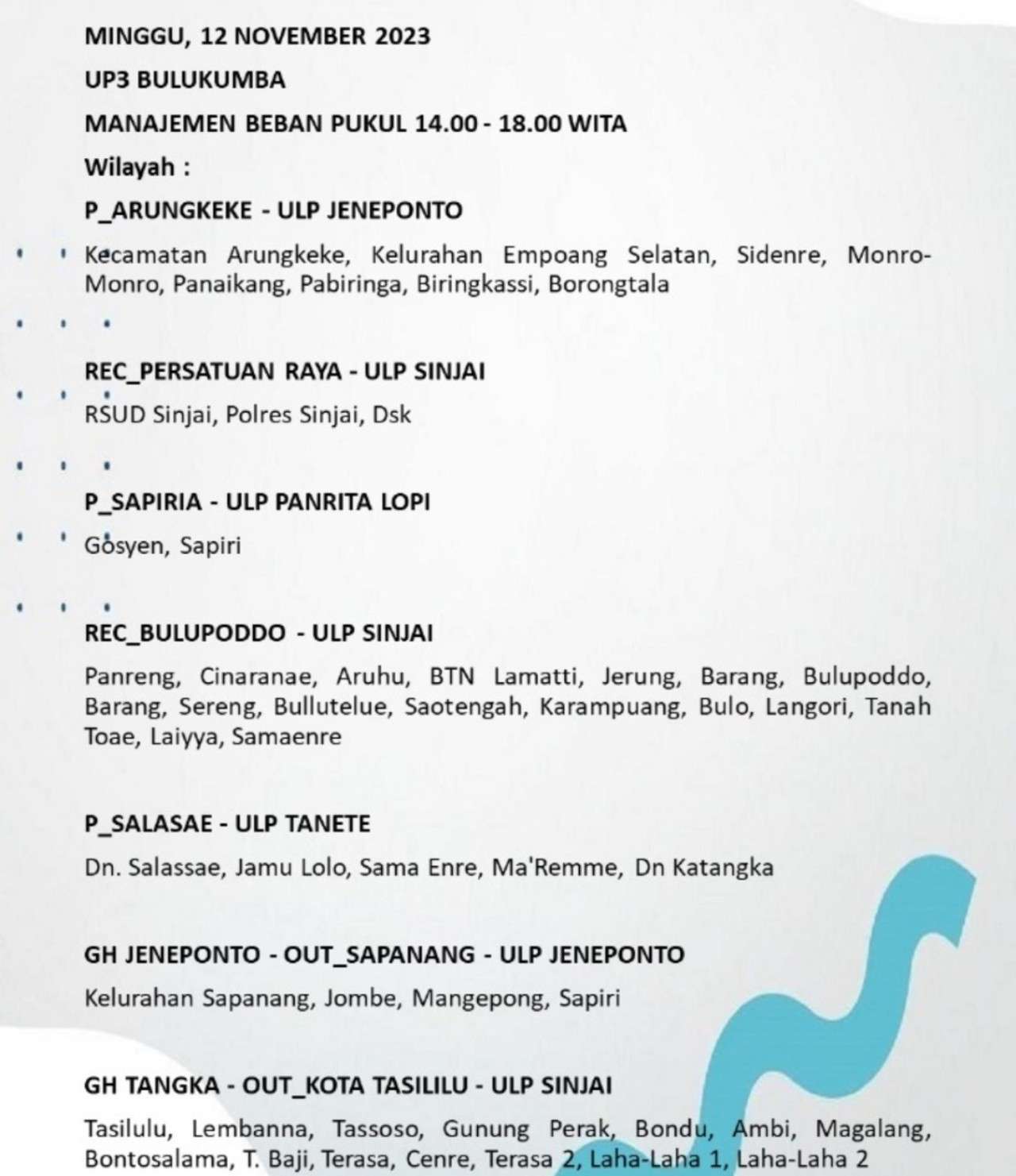 Lagi, Wilayah Bulukumba-Sinjai-Bantaeng-Jeneponto Alami Pemadaman Listrik Hari Ini, Berikut Jadwalnya!