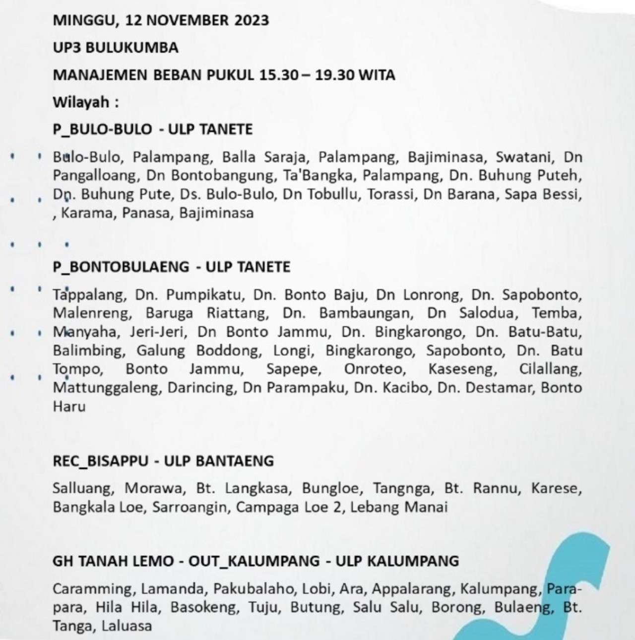 Lagi, Wilayah Bulukumba-Sinjai-Bantaeng-Jeneponto Alami Pemadaman Listrik Hari Ini, Berikut Jadwalnya!