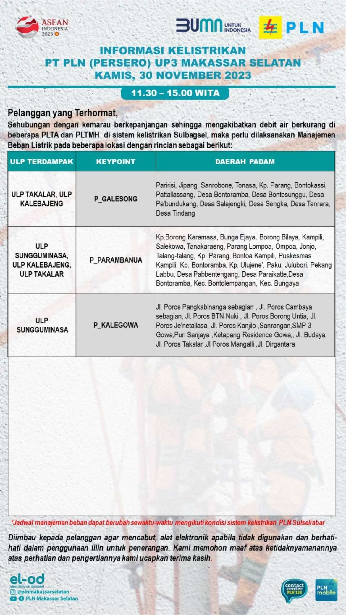 Pemadaman Listrik di Makassar Hari Ini Kamis 30 November, Cek Jadwal dan Lokasinya