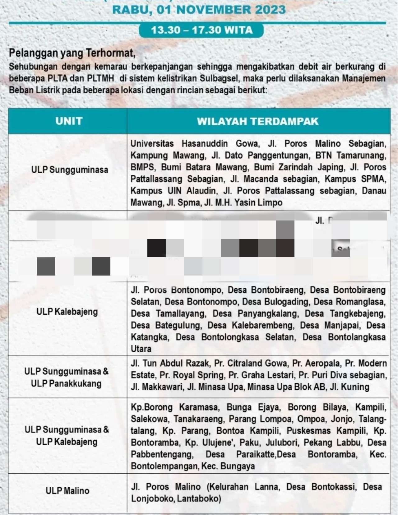 Waspada, Ada Pemadaman Listrik Gowa dan Takalar Hari Ini Rabu 1 November 2023