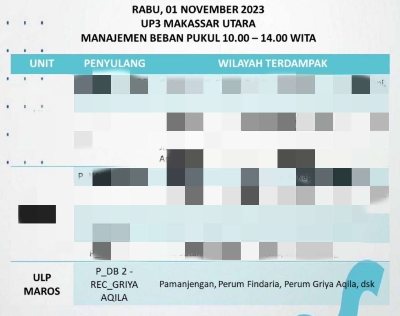 Jadwal Pemadaman Listrik Maros dan Pangkep 1 November 2023 Siang Hingga Siang