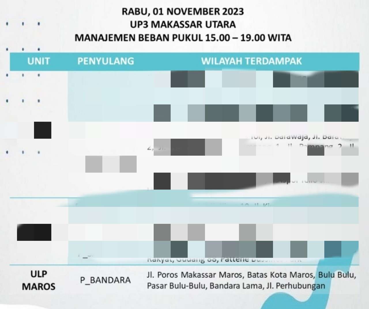 Jadwal Pemadaman Listrik Maros dan Pangkep 1 November 2023 Siang Hingga Siang