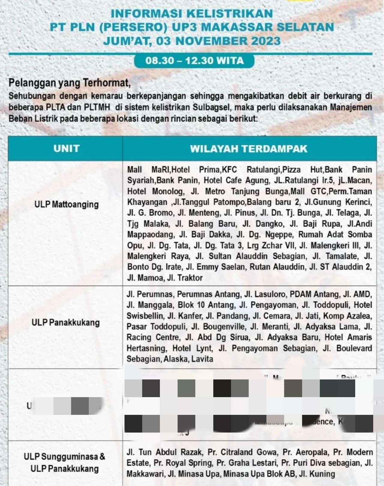 Duh! Listrik di Makassar Kembali Padam Hari Ini Jumat 3 November, Ratusan Wilayah Terdampak