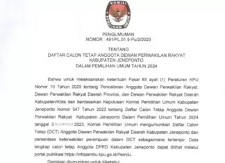 KPU Umumkan DCT Anggota DPRD Jeneponto pada Pemilu 2024