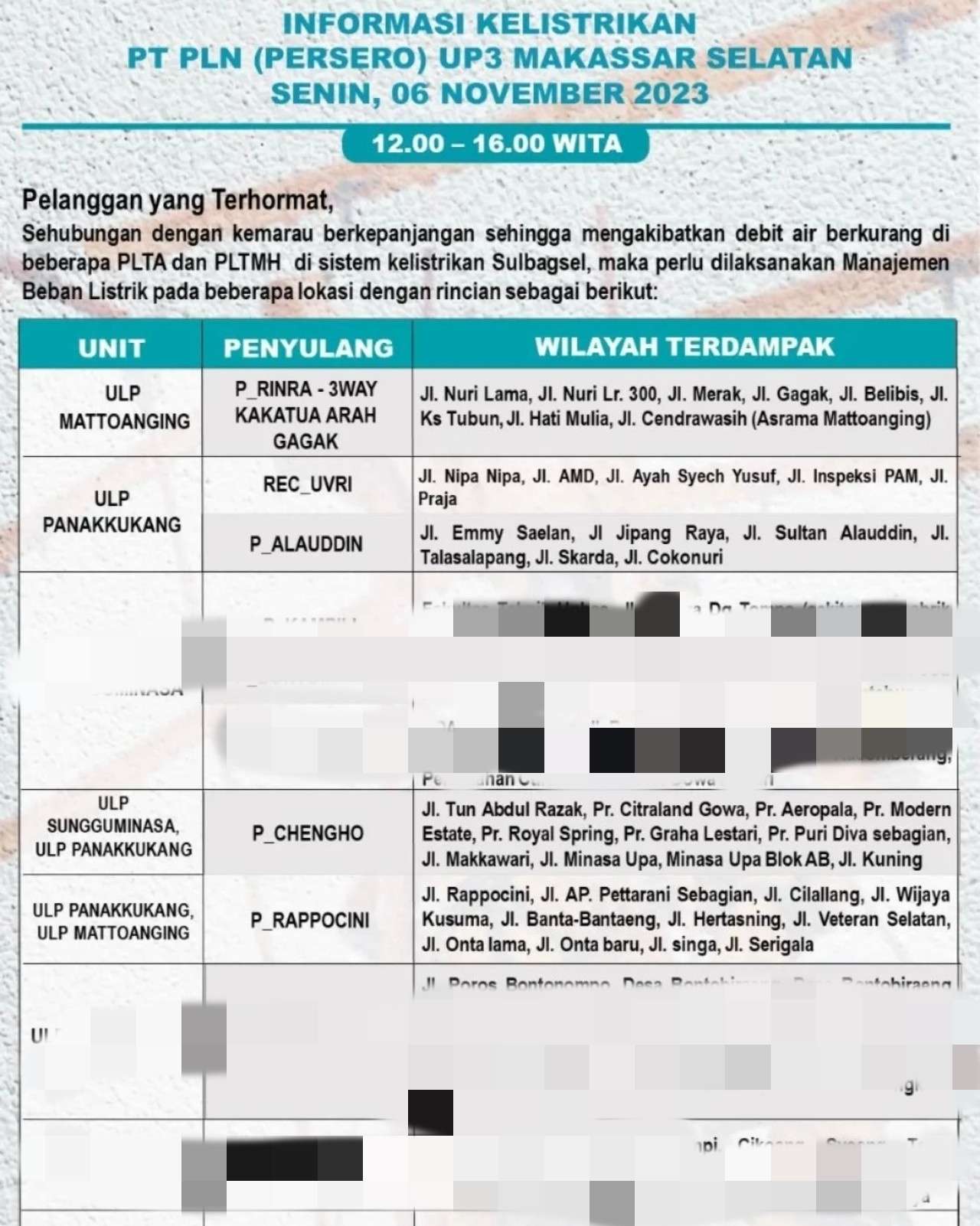 Ratusan Wilayah Alami Pemadaman Listrik di Makassar Hari Ini 6 November 2023, Cek Lokasimu Sekarang!