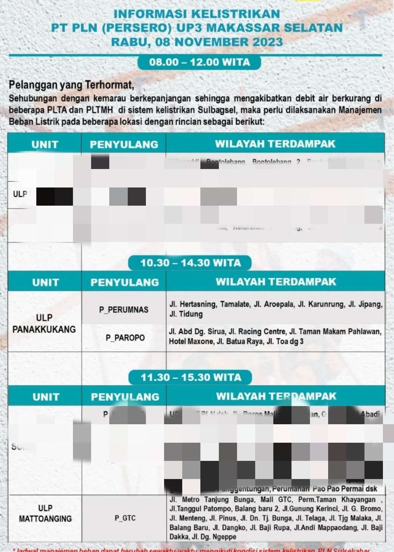 Duh! Listrik di Makassar Rabu 8 November Padam Lagi Hingga Tengah Malam, Cek Jadwalnya!