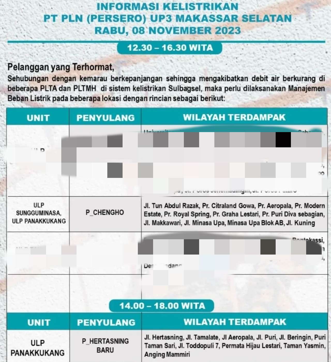 Duh! Listrik di Makassar Rabu 8 November Padam Lagi Hingga Tengah Malam, Cek Jadwalnya!