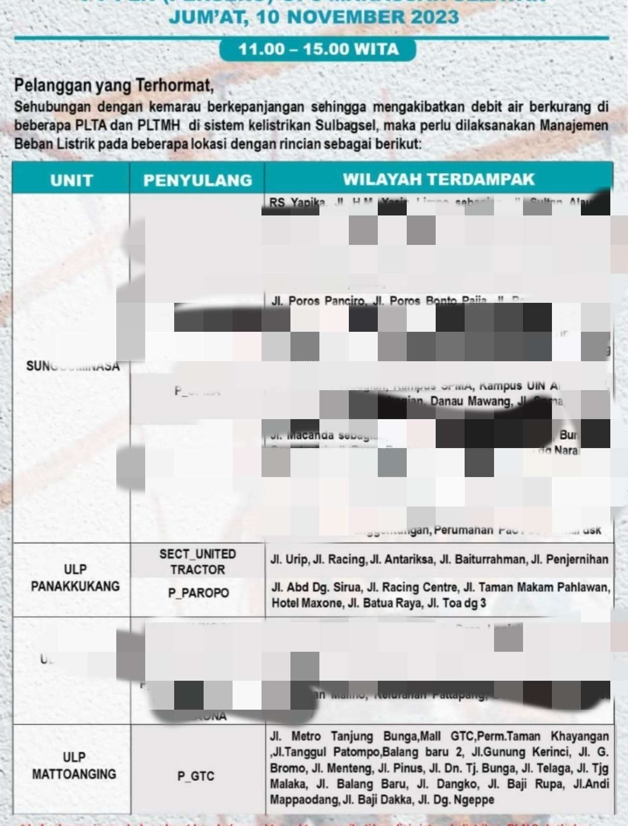 Listrik di Makassar Hari Ini 10 November Kembali Padam Mulai Pagi Hingga Malam, Cek Wilayahmu!
