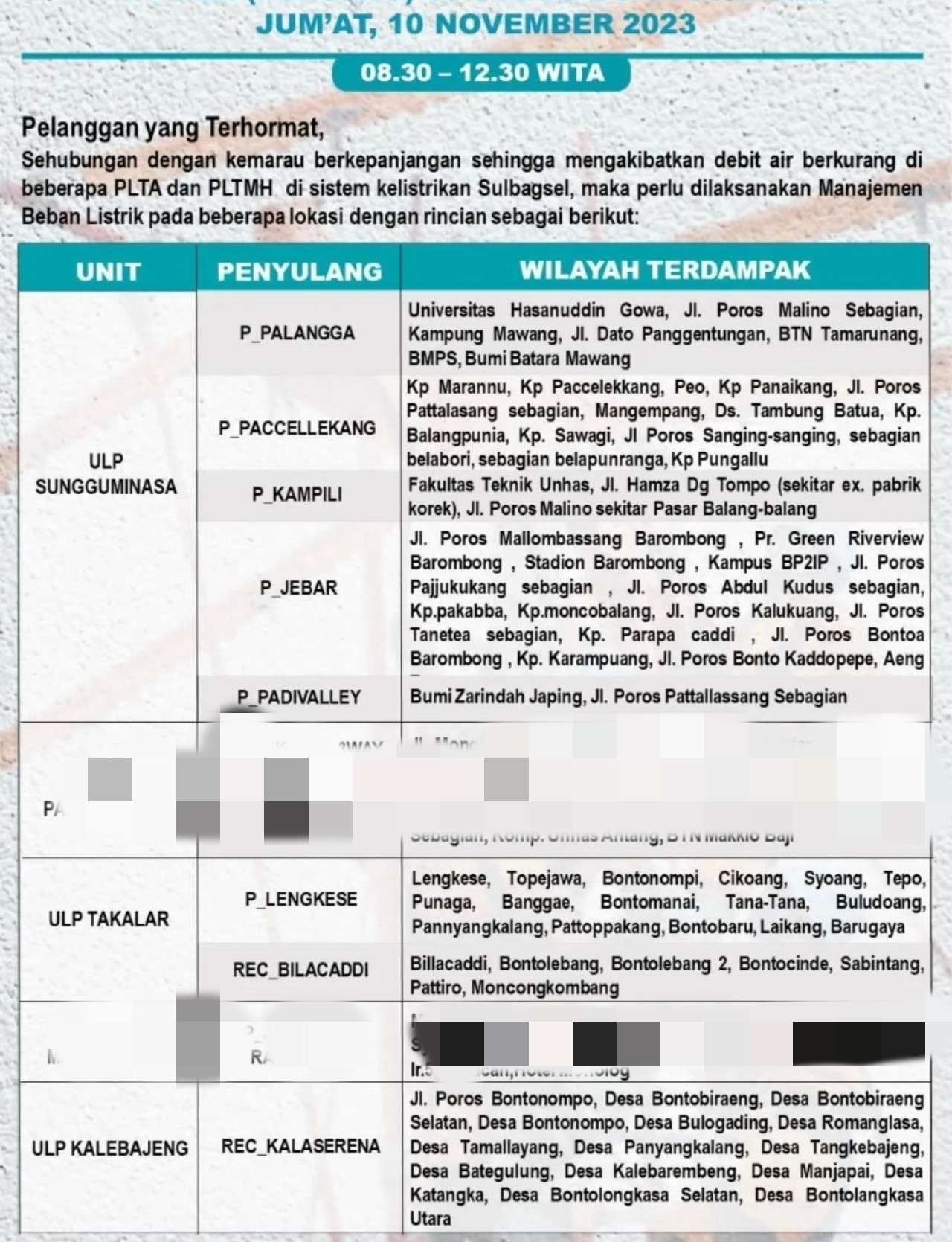 Berikut Sejumlah Wilayah di Gowa dan Takalar Hari Ini Akan Mati Lampu