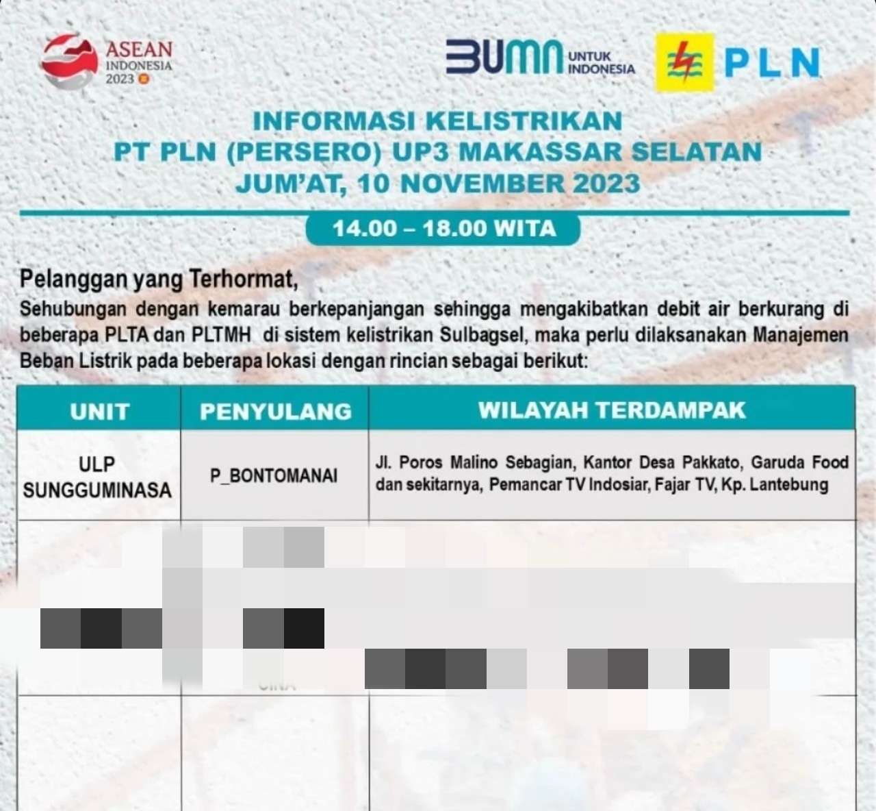 Berikut Sejumlah Wilayah di Gowa dan Takalar Hari Ini Akan Mati Lampu