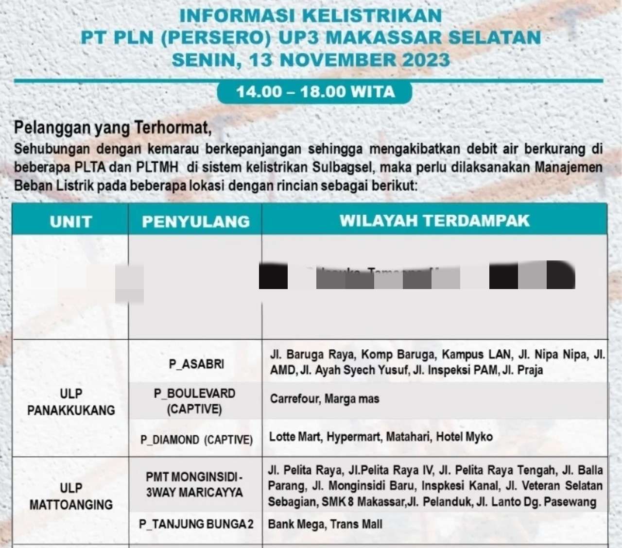 Jadwal Mati Lampu Hari Ini 13 November 2023 di Wilayah Makassar, Dari Siang Sampai Malam