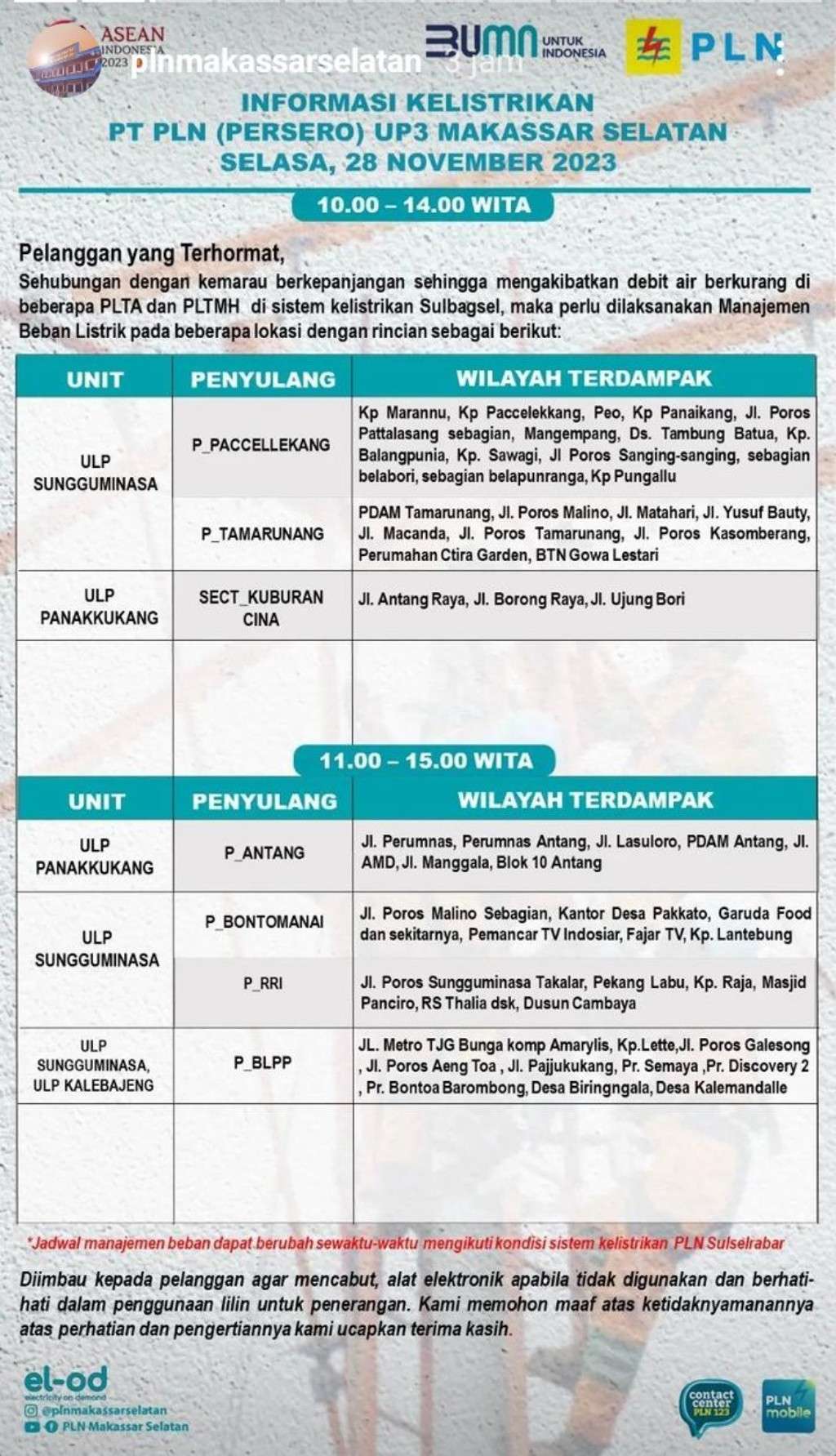 Jadwal Pemadaman Listrik di Makassar Hari Ini, 28 November 2023