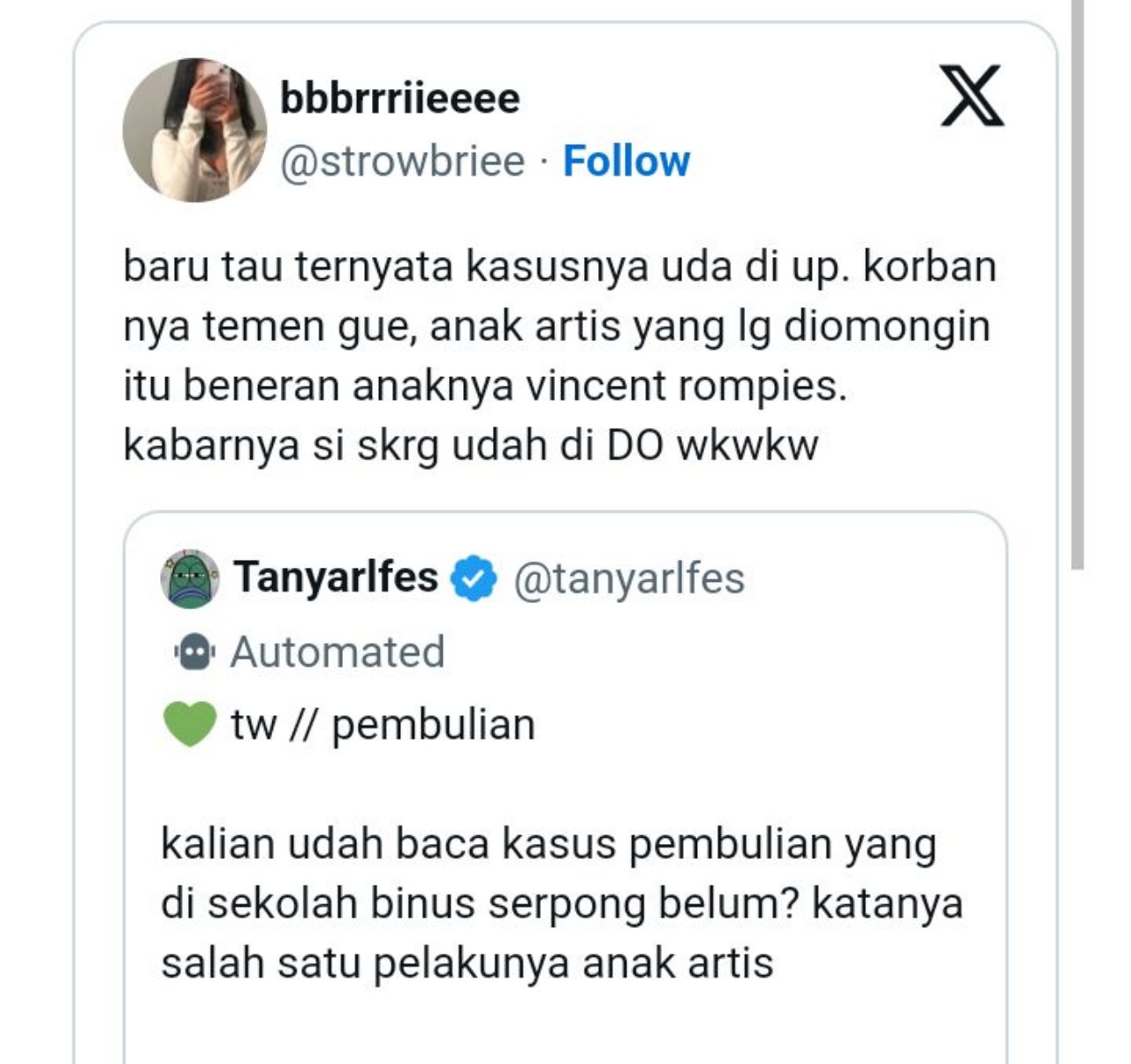 Diduga Terlibat Aksi Penganiayaan, Anak Vincent Rompies Dikabarkan Dikeluarkan dari Sekolah