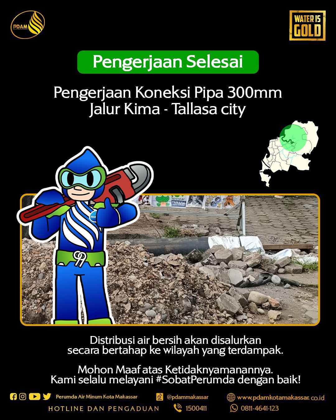 PDAM Makassar: Pengerjaan Koneksi Pipa Jalur Kima-Tallasa City Telah Selesai