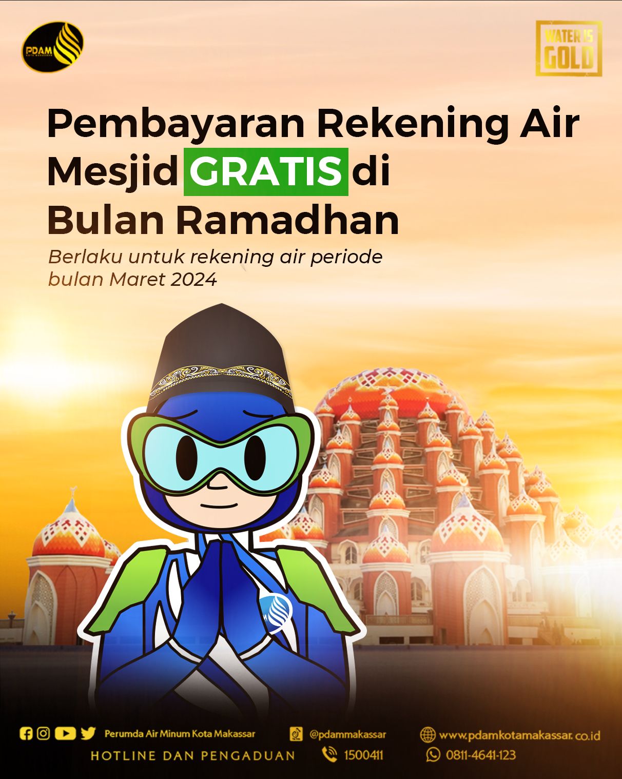 Kabar Gembira, PDAM Makassar Gratiskan Pembayaran Rekening Air Masjid Selama Ramadhan